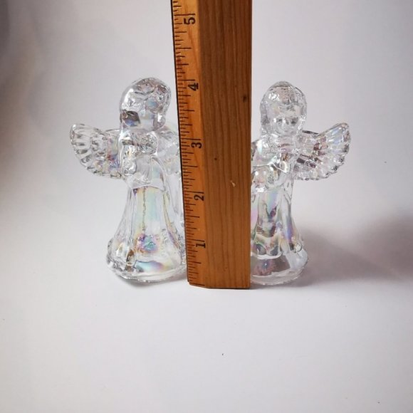 Pair of Iridescent Glass Angels Cherubs Playing Instruments Candle Holders - Picture 15 of 16